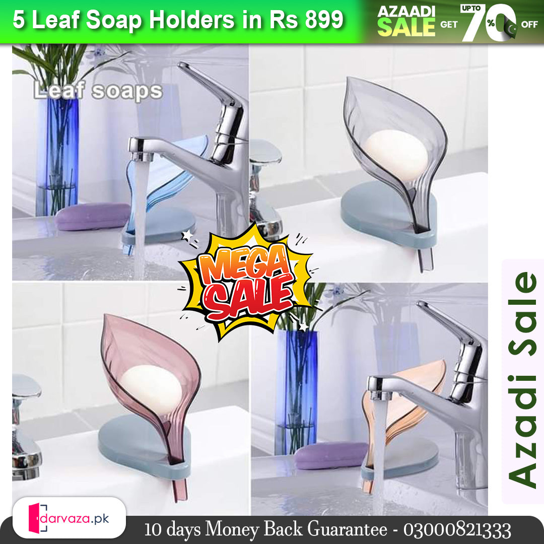 Azaadi Sale Offer 5 Pcs Leaf Shape Soap Holder with Self Draining