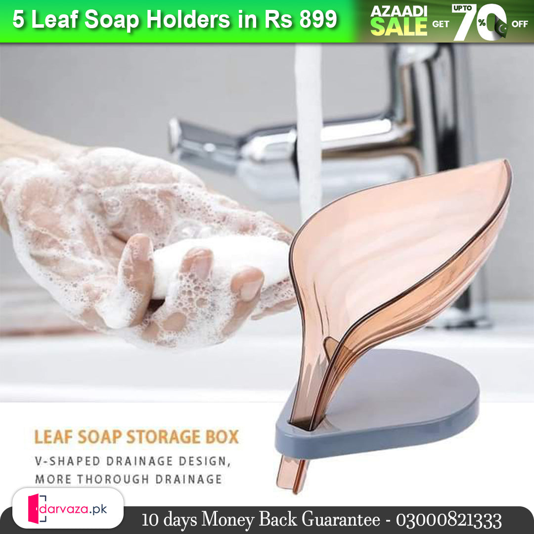 Azaadi Sale Offer 5 Pcs Leaf Shape Soap Holder with Self Draining