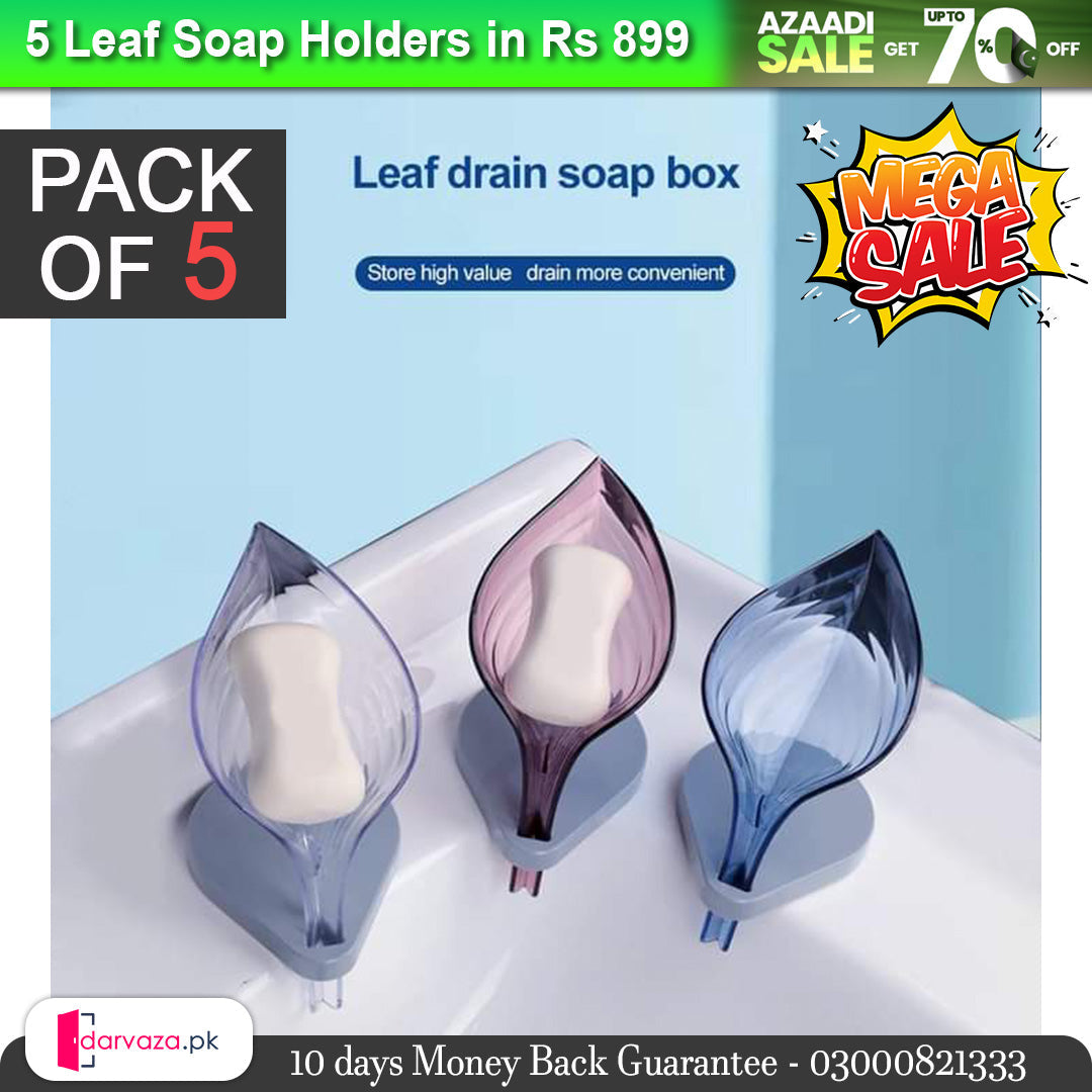 Azaadi Sale Offer 5 Pcs Leaf Shape Soap Holder with Self Draining