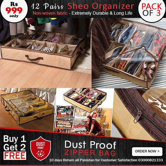 Buy 1 Get 2 Free Shoe Organizer 12 Pairs Under Bed Storage Bag