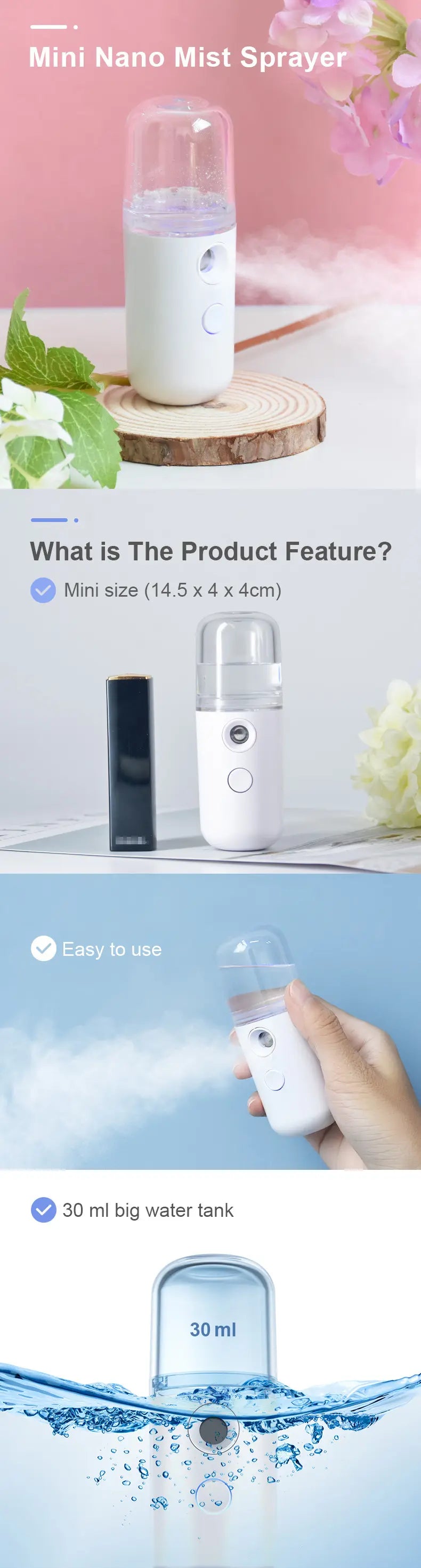 Rechargeable Facial Steamer Mist Sprayer, Humidifier, Nebulizer and Beauty Skin Care Tool